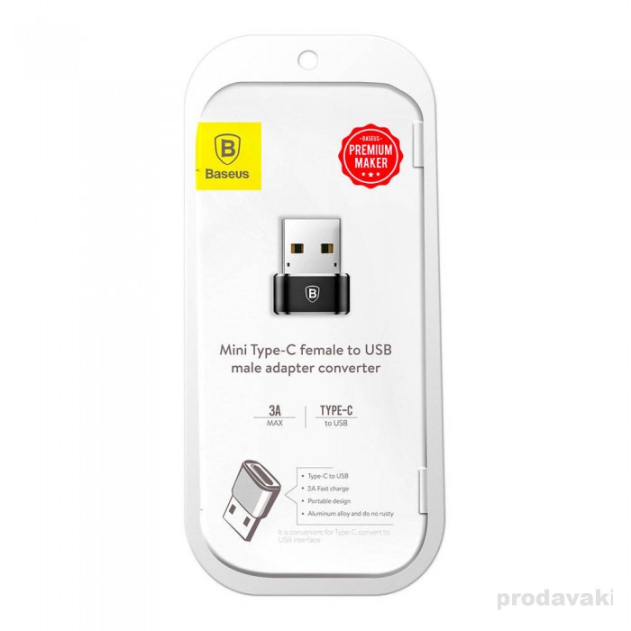 Перехідник BASEUS USB Male To Type - C Female 2.4A Black (CAAOTG-01)