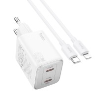 Мережевий зарядний пристрій Hoco N42 Elogiado dual-port charger Lightning cable 45W White