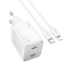 Мережевий зарядний пристрій Hoco N42 Elogiado dual-port charger Lightning cable 45W White
