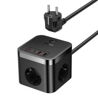 Подовжувач мережі фільтр Baseus PowerCombo Cube Power Strip 3AC+2U+2C 30W 1.5m EU Black E00066400117-00