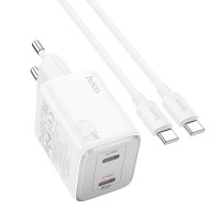 Мережевий зарядний пристрій Hoco N42 Elogiado dual-port charger Type-C cable 45W White