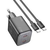Мережевий зарядний пристрій Hoco N42 Elogiado dual-port charger Type-C cable 45W Black