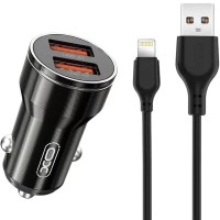 Автомобільний зарядний пристрій XO CC48 + Lightning 2USB 2.4A Black