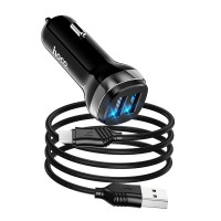 Автомобільний зарядний пристрій Hoco Z40 Dual port Micro USB Cable 2.4A Black