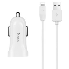 Автомобільний зарядний пристрій Hoco Z2A Lightning cable 2USB 2.4A White