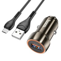 Автомобільний зарядний пристрій Hoco Z46 Blue shield single port Micro USB Cable 18W Grey