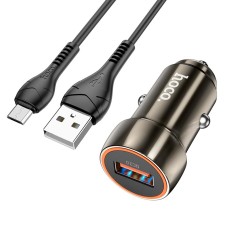 Автомобільний зарядний пристрій Hoco Z46 Blue shield single port Micro USB Cable 18W Grey