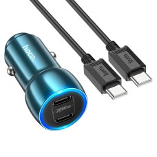 Автомобільний зарядний пристрій Hoco Z48 Tough dual port car charger Type-C Cable 3A 40W Sapphire-blue