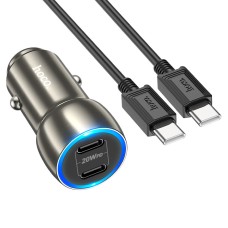 Автомобільний зарядний пристрій Hoco Z48 Tough dual port car charger Type-C Cable 3A 40W Grey