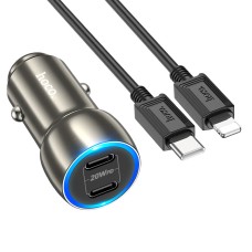 Автомобільний зарядний пристрій Hoco Z48 Tough dual port car charger Lightning Cable 3A 40W Grey