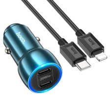 Автомобільний зарядний пристрій Hoco Z48 Tough dual port car charger Lightning Cable 3A 40W Sapphire-blue