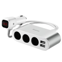 Автомобільний зарядний пристрій розгалужувач HOCO Z13 LED 3in1 12-24V 1-12A 2USB Silver