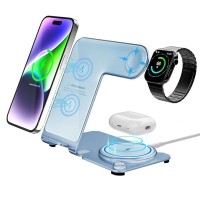 Бездротова зарядка стенд Smart 3 in 1 Y91 15W blue
