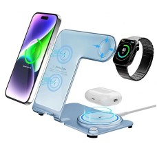 Бездротова зарядка стенд Smart 3 in 1 Y91 15W blue