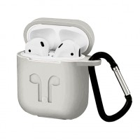 Чохол для AirPods силіконовий LOGO 2в1(+ карабін) тех.пак White