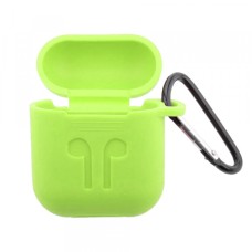 Чохол для AirPods силіконовий SLIM LOGO + карабін тех.пак Light green