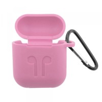 Чохол для AirPods силіконовий SLIM LOGO + карабін тех.пак Pink