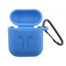 Чохол для AirPods силіконовий SLIM LOGO + карабін тех.пак Sky blue