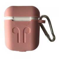 Чохол для AirPods силіконовий SLIM LOGO + карабін тех.пак Dark pink sand
