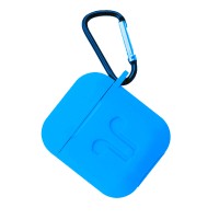 Чохол для AirPods силіконовий SLIM LOGO + карабін тех.пак Light blue