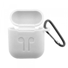 Чохол для AirPods силіконовий SLIM LOGO + карабін тех.пак White