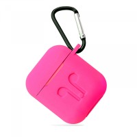 Чохол для AirPods силіконовий LOGO 2в1(+ карабін) тех.пак Hot pink