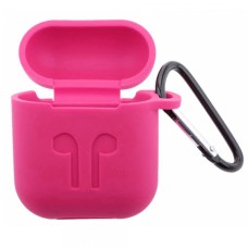 Чохол для AirPods силіконовий SLIM LOGO + карабін тех.пак Hot pink