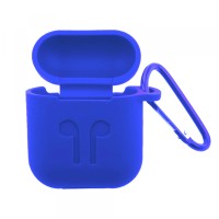 Чохол для AirPods силіконовий SLIM LOGO + карабін тех.пак Blue