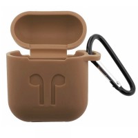 Чохол для AirPods силіконовий SLIM LOGO + карабін тех.пак Cacao