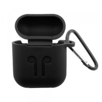 Чохол для AirPods силіконовий SLIM LOGO + карабін тех.пак Black