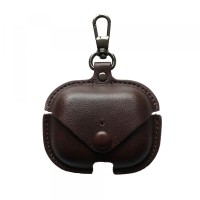 Чохол для AirPods PRO Leather Button (+Карабін) Dark brown