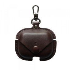 Чохол для AirPods PRO Leather Button (+Карабін) Dark brown