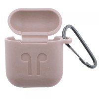 Чохол для AirPods силіконовий SLIM LOGO + карабін тех.пак Pink sand