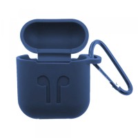 Чохол для AirPods силіконовий SLIM LOGO + карабін тех.пак Blue cobolt