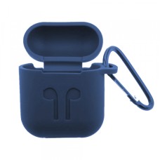 Чохол для AirPods силіконовий SLIM LOGO + карабін тех.пак Blue cobolt