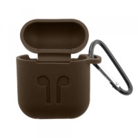 Чохол для AirPods силіконовий SLIM LOGO + карабін тех.пак Brown