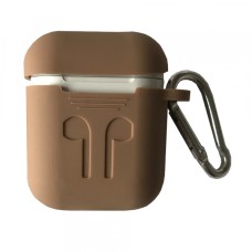 Чохол для AirPods силіконовий SLIM LOGO + карабін тех.пак Coffe milk