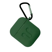 Чохол для AirPods силіконовий SLIM LOGO + карабін тех.пак Pine green