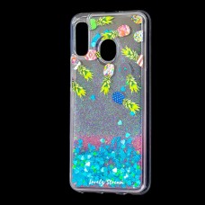 Чохол для Samsung Galaxy A20 / A30 Блискучі вода рожево-синій ананаси