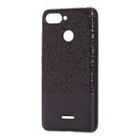 Чохол для Xiaomi Redmi 6 Leather + блискітки чорний