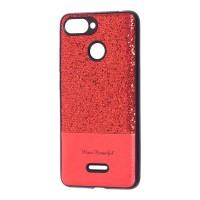 Чохол для Xiaomi Redmi 6 Leather + блискітки червоний