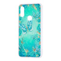 Чохол для Xiaomi Redmi Note 7 Flowers Confetti "метелик" бірюзовий