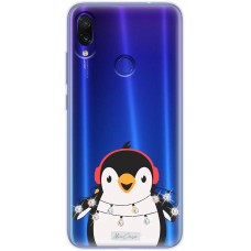 Чохол для Xiaomi Redmi Note 7 MixСase новий рік пінгвін з гірляндою