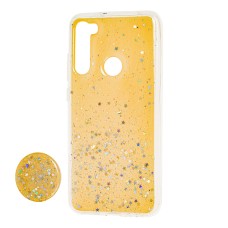 Чохол для Xiaomi Redmi Note 8 Acrylic блискітки + popsocket жовтий
