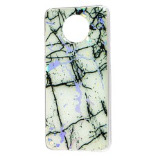 Чохол для Xiaomi Redmi Note 9T Marble блискітки білий