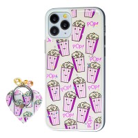 Чохол для iPhone 11 Pro Max блискітки print + popsocket "попкорн"