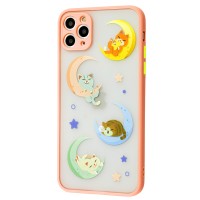 Чохол для iPhone 11 Pro Max Wave Cartoon cats on the moon / peach