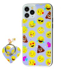 Чохол для iPhone 11 Pro Max блискітки print + popsocket "смайлик"