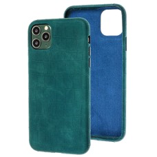 Чохол для iPhone 11 Pro Max Leather croco full зелений