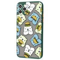 Чохол для iPhone 11 Pro Max Wave Cartoon bear and burger / forest green